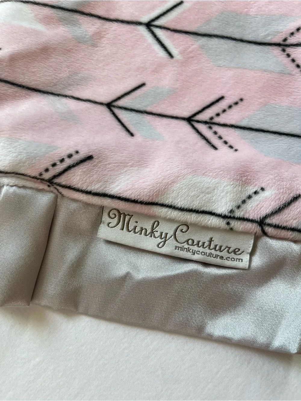 Minky Couture Pink Arrow Plush Sensory Lovey with Silver Satin Ruffle